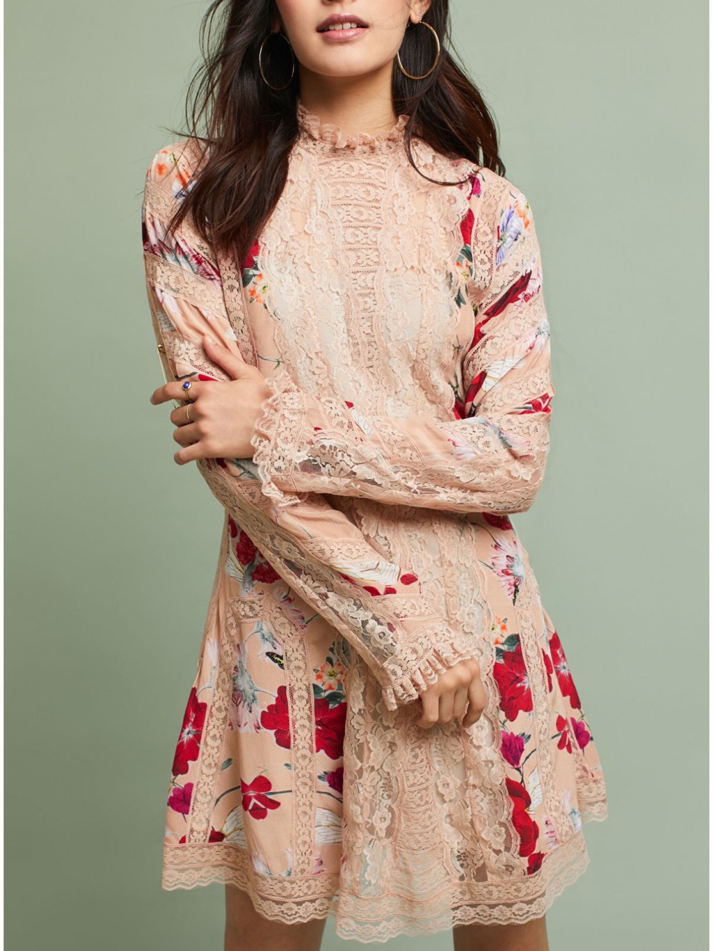 Anthropologie Krovilas Floral Lace Trim Mini Dress 0